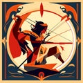 Medieval archer with bow and arrow in vintage style, vector illustration AI Generated