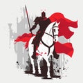 Medieval armed knight in armor and on a horse. Historical ancient military vector illustration