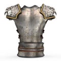 Medieval armor on the body in the style of a lion with large shoulder pads on an isolated white background. 3d Royalty Free Stock Photo