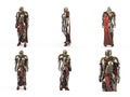 Medieval armor of fantasy full of women with a closed helmet and red cape. isolated white background. 3d illustration