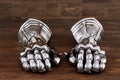 Medieval armor gloves, gloves detail of steel armor Royalty Free Stock Photo