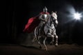 Medieval armored knight galloping horse at night. Generative AI Royalty Free Stock Photo