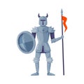 Medieval armored knight holding lance and shield ready to joust vector illustratio