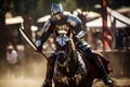 Medieval armored knight riding horse galloping for attack. Generative AI Royalty Free Stock Photo