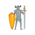 Medieval Armored Knight Warrior Character with Sword and Shield Vector Illustration