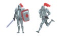 Medieval armored knights in battle actions vector illustration