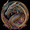 Medieval art of Dragon Illustration Royalty Free Stock Photo