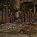 Medieval background with fantasy toon figure