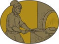 Medieval Baker Bread Peel Wood Oven Oval Drawing