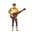 Medieval Bard or Minstrel Playing Musical Instrument Vector Illustration