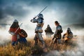 Medieval knights fight, great combat Royalty Free Stock Photo