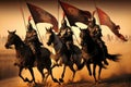 Medieval battle scene with cavalry and infantry, Generative AI illustration Royalty Free Stock Photo