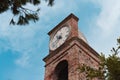 A medieval bell and clock tower of an ancient church Italy, Europe Royalty Free Stock Photo