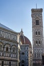 Medieval bell tower and dome of the Cathedral of Santa Maria del Fiore in the city of Florence Royalty Free Stock Photo