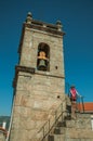 Medieval bell tower and staircase with little girl