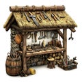 Medieval Blacksmith Shop Tools and Workbench Illustration A detailed image of an ancient toolsmiths stall brimming with Royalty Free Stock Photo