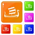 Medieval boat icons set vector color