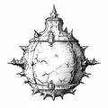 Medieval Bomb: Gothic Illustration Of A Cracked Metal Object