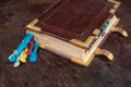 Medieval book with colorful ribbons