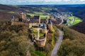 Medieval Bourscheid castle in Luxembourg, aerial view Royalty Free Stock Photo