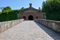 Medieval bridge leading up to the Marienberg castle in Wuerzburg on a sunny day Royalty Free Stock Photo