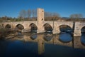 Medieval bridge over Ebro river in Frias, Burgos, Spain. Royalty Free Stock Photo