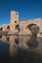 Medieval bridge over Ebro river in Frias, Burgos, Spain. Royalty Free Stock Photo