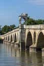 Medieval Bridge from period of Ottoman Empire over Meric River in city of Edirne, Turkey