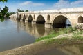 Medieval Bridge from period of Ottoman Empire over Meric River in city of Edirne, Turkey