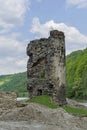 Medieval broken tower. Archaeological site on the Olt valley in Carpathian Mountains Royalty Free Stock Photo