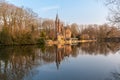 Medieval building (Castle) on Love lake in Bruges, Belgium Royalty Free Stock Photo