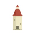 Medieval building tower with red roof and small windows flat illustration Royalty Free Stock Photo