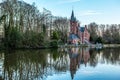 Medieval building (Castle) on Love lake, Minnewater Park in Bruges, Belgium Royalty Free Stock Photo