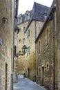 Medieval buildings line the narrow streets of the town of Sarlat-la-Caneda, Perigord, Royalty Free Stock Photo