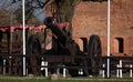 Medieval cannon on wooden wheels.