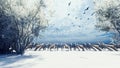 Medieval cannons in the winter field, in the snow on a cloudy day, before the battle. Falling snow, drifts and cannons