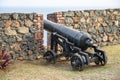 Medieval canon Fort King George Scarborough Tobago local turism attraction Royalty Free Stock Photo