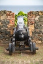 Medieval canon Fort King George Scarborough Tobago local turism attraction Royalty Free Stock Photo