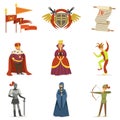 Medieval Cartoon Characters And European Middle Ages Historic Period Attributes Collection Of Icons Royalty Free Stock Photo