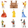 Medieval Cartoon Characters And European Middle Ages Historic Period Attributes Set Of Icons Royalty Free Stock Photo