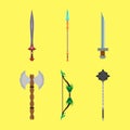 Medieval cartoons weapons set concept vector flat illustration design. Decoration icons for fantasy game Royalty Free Stock Photo