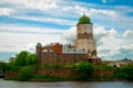 Medieval castle against the background of the cloudy sky