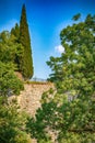 Medieval castle of Brescia city with a winged lion that holds a book Royalty Free Stock Photo