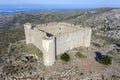 Medieval Castle called El Montgri at the top mountain near the sea in Costa Brava, Spain