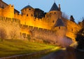 Medieval castle of Carcassonne in evening Royalty Free Stock Photo