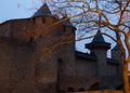 Medieval Castle at Carcassonne in twilight Royalty Free Stock Photo