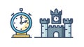 Medieval Castle with Clock Icon: History and Time, vector design Generative AI Royalty Free Stock Photo