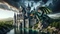 Medieval Castle and Dragon Royalty Free Stock Photo