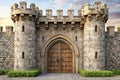 Medieval castle gate or wall background 3D illustration Royalty Free Stock Photo