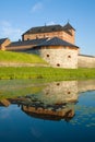 The medieval castle of Hame close up, July morning. Hameenlinna, Finland